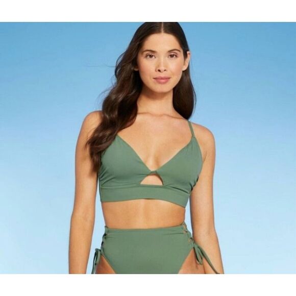 Shade & Shore Green Cut Out Triangle Bikini Top Size 36C New - Picture 1 of 4